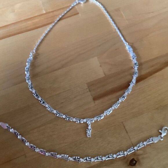 𝅺sterling SILVER 925 WHITE ZIRCON NECKLACE/BRACELET WOMAN SET​ - Picture 1 of 14